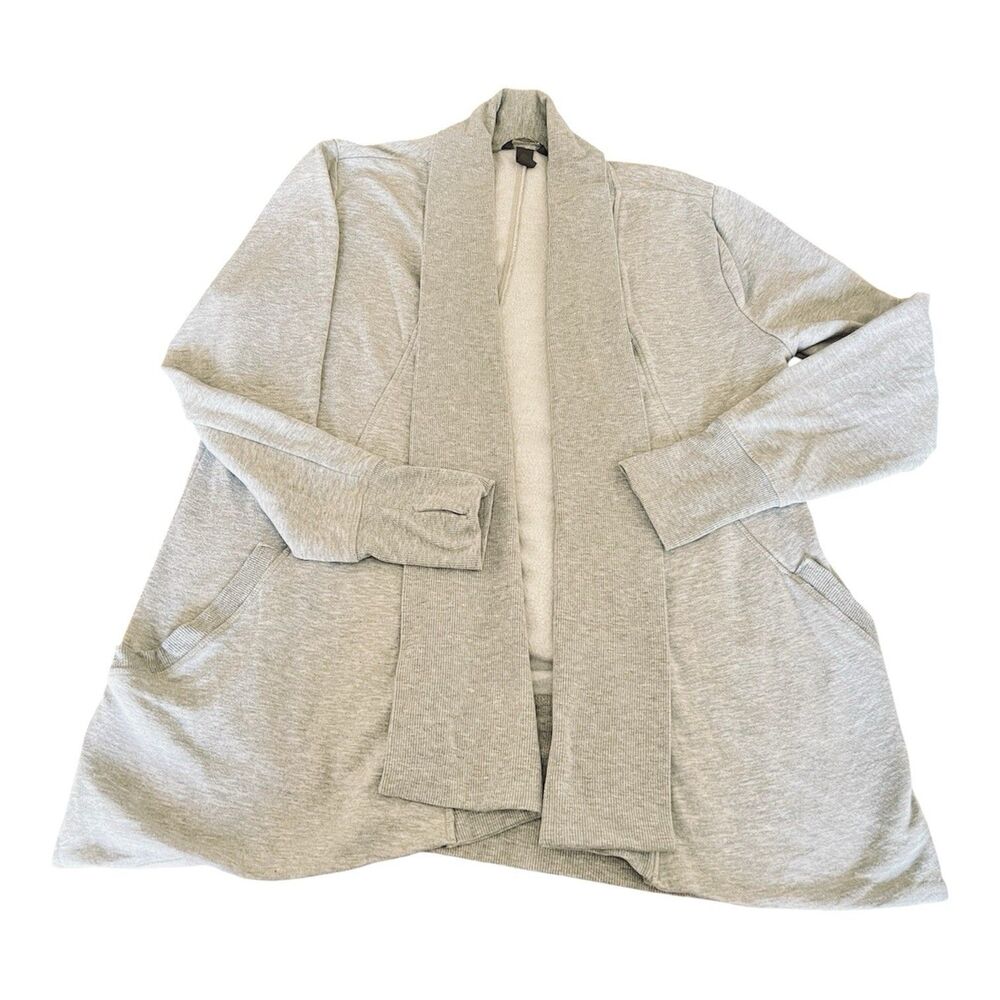 Eddie Bauer Light Gray Open Front Cardigan Long Sleeve Sz L Pocket Thumbholes